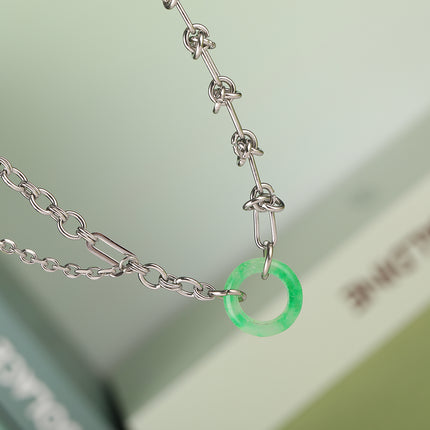 Collar De Acero Inoxidable Cadena De Hebilla Con Anillo De Jade Personalizada De Moda