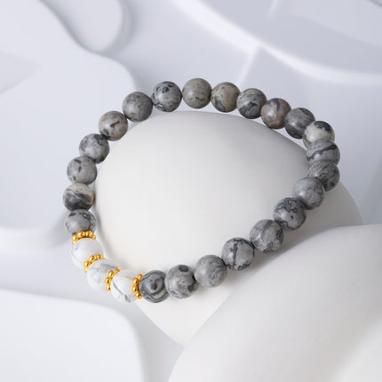Pulsera De Cuentas De Cristal Con Efecto Mármol Y Acero Inoxidable