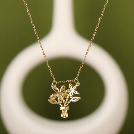 Collar Versátil De Cobre Con Colgante De Diamante De Imitación De Un Ramo De Flores Rosadas