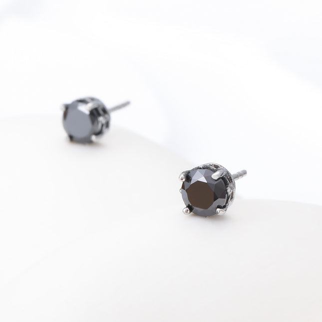 Pendientes Vintage Con Zirconia Negra Aretes Para Hombre De Acero Inoxidable