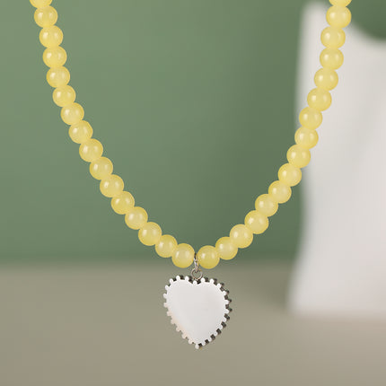 Collar De Cuentas De Vidrio Pequeño De Lujo Leve De Moda Con Colgante De Corazón