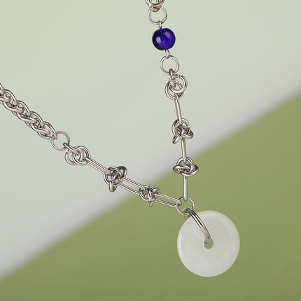 Collar De Acero Inoxidable Con Cadena De Diseño Único Con Colgante De Jade De Moda