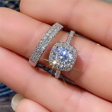 Anillos De Pareja Con Diseño Simple Y Diamantes De Cobre Chapado En Plata