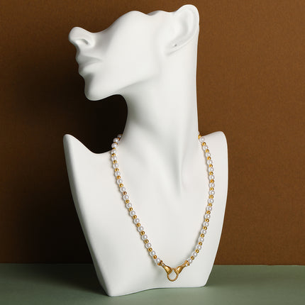 Collar De Perlas Y Bolas Con Colgante De Anillo Con Ambos Manos De Estilo Francés