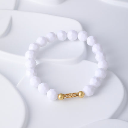 Pulsera De Cuentas De Cristal Blanco Con Corte De Mármol