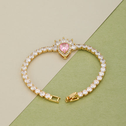 Pulsera De Cadena De Cobre Con Gran Circon Rosa Y Pequeños Circones