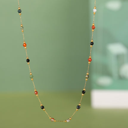 Collar Con Piedra Natural De Colores Y Separadores De Acero Inoxidable Chapado En Oro 14K
