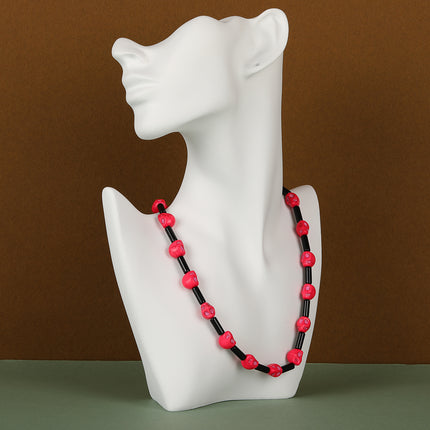 Collar De Cuentas Turquesa De Calavera Rosada De Moda De Estilo Gótico