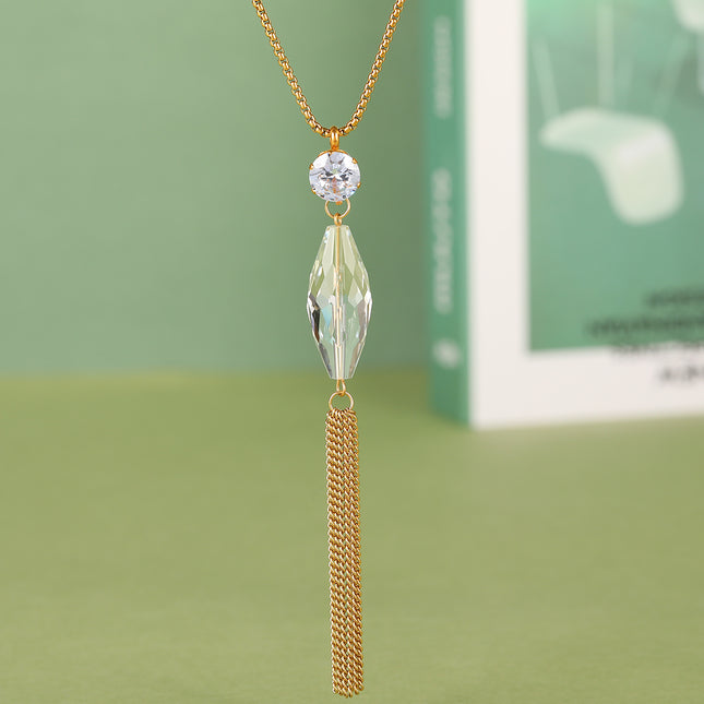 Collar De Tipo Corbata Con Colgante De Diamante De Gota De Acero Inoxidable Y Borlas Exquisito