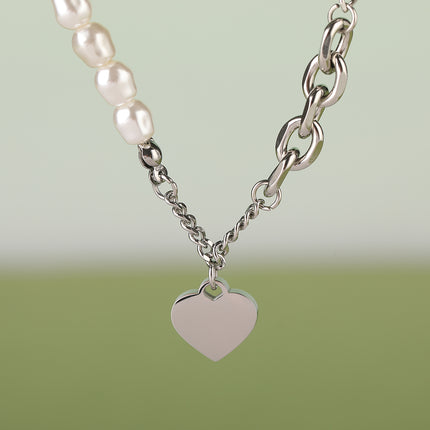 Collar Estilo De INS De Acero Inoxidable Con Colgante De Corazón Con Perlas De Moda