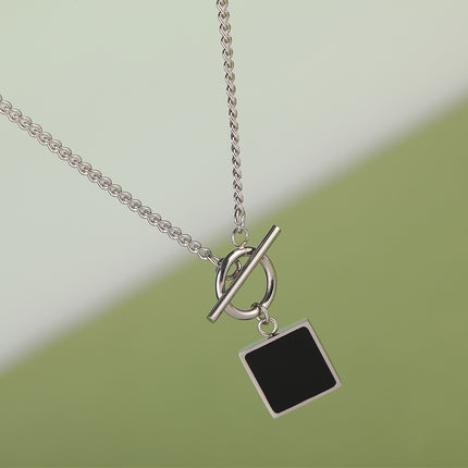 Collar Sencillo Con Marca Cuadrada De Pegamento De Moda Casual De Acero Inoxidable