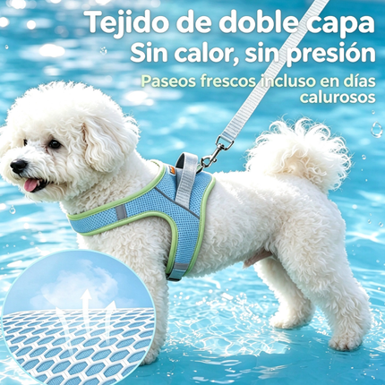 Arnés Reflectante para Perro con Correa, Ajustable Arnés de Pecho de Estilo Silla de Montar, Transpirable Antitirones para Paseos Diarios