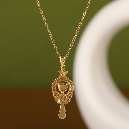 Collar De Cobre Con Colgante De Varita Mágica Con Diamante De Corazón Rosada De Estilo Infantil