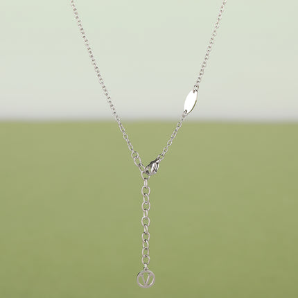 Collar De Cadena En Forma De 0 Con Colgante De Doble Corazón Hueca De Flor Y V De Acero Inoxidable