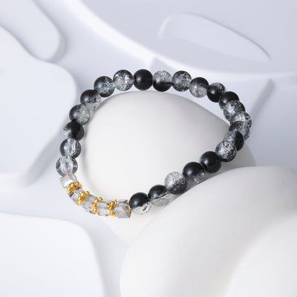 Pulsera De Cuentas De Cristal Frío Con Diseño Negro Y Transparente