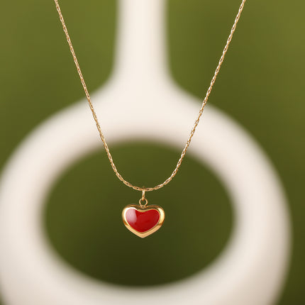 Collar Simple De Acero Inoxidable Clásico Con Corazón Roja De Moda Casual Versátil