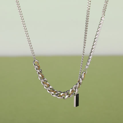 Collar Personalizada De Cadena De Hebilla Plana Con Diamantes De Moda Con Ladrillo Negro