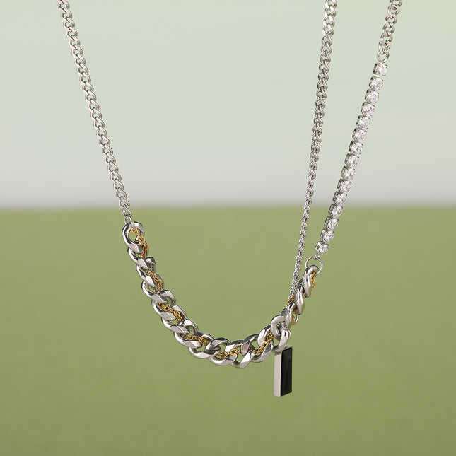 Collar Personalizada De Cadena De Hebilla Plana Con Diamantes De Moda Con Ladrillo Negro
