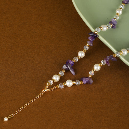 Collar De Cuentas De Piedras De Lujo Leve Con Perlas Y Diamantes De Moda
