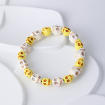 Pulseras De Cuentas Turquesa Calaveras Amarillas Y Blancas