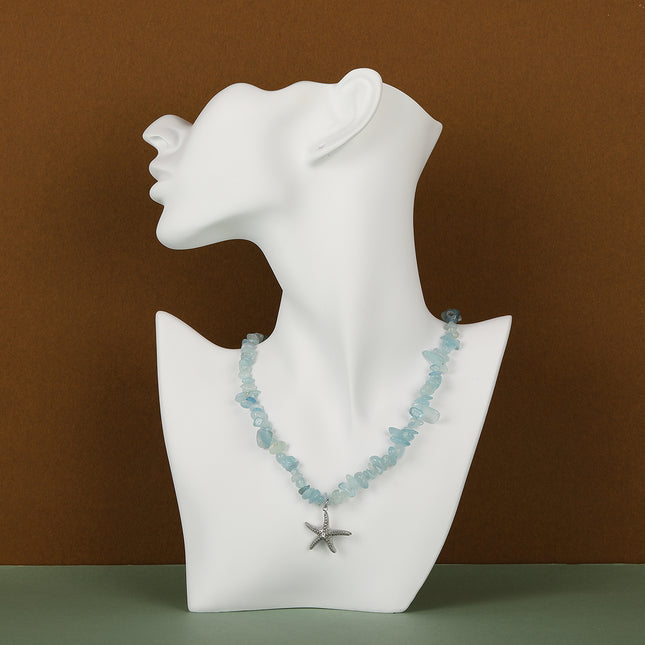 Collar De Estilo Especial De Piedra Natural Azul Con Colgante De Estrella De Mar De Moda