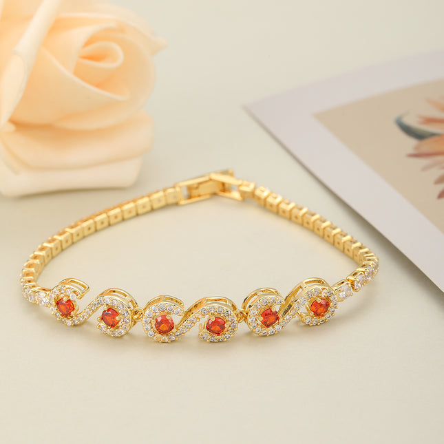 Pulsera De Cadena De Cobre Con Zirconias Blancas Y Rojas Elegante
