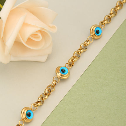 Pulsera Acero Dorada Con Ojo Azul, Diseño Minimalista Y Elegante