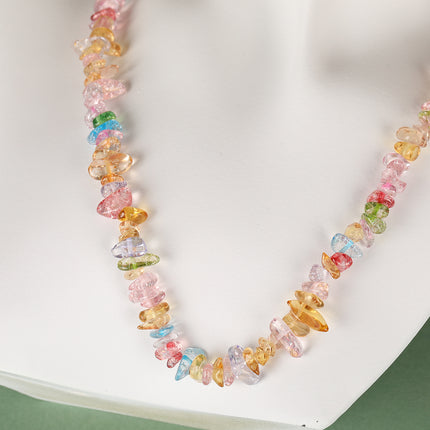 Collar De Cuentas De Grava Natural Transparente De Moda Casual Con Cadena Acero Inoxidable 316