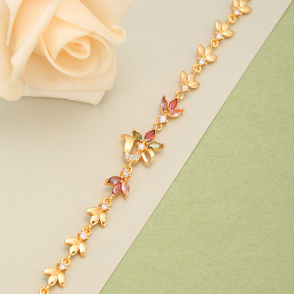 Pulsera De Cobre Con Hojas Multicolor Y Zirconias Incrustadas