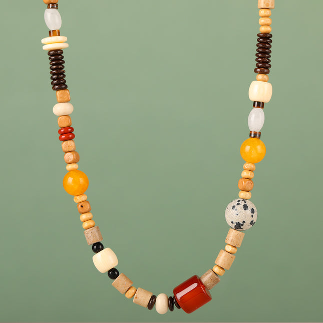 Collar Con Diseño Vintage De Piedra Natural Y Madera Mostacillas Para Mujer