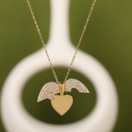 Collar Con Colgante De Circón De Corazón Abierta De Acero Inoxidable De Moda