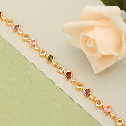 Pulsera De Cobre Con Zirconias En Forma De Gota Multicolor Y Cadena S
