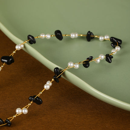 Collar De Piedras De Colores Con Cuentas De Moda Con Perlas De Cristal De Cadena De Acero Inoxidable