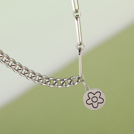 Collar Simple De Acero Inoxidable Con Lenjuela De Flor De Estilo INS De Moda Casual