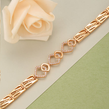 Pulsera De Cobre Con Cadena Rectangular Y De Rombo Diseño Geométrico