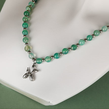 Collar Retro De Cuentas De Vidrio Verde De Lujo Leve Con Bolas De Moda Con Bolas