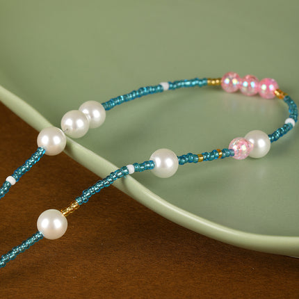 Collar De Cuentas De Vidrio Azul Con Perla De Estilo Bohemio De Moda