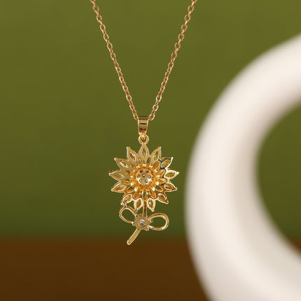 Collar Brillante De Cobre Con Colgante De Girasol Con Diamante De Imitación Casual