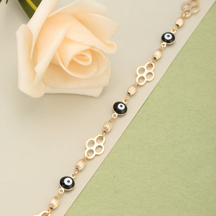 Pulsera De Cadena Con Ojo Negro Minimalista En Cobre, Diseño Elegante