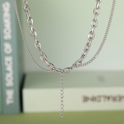 Collar De Cadena De Doble Capa Personalizada De Moda De Acero Inoxidable Sencillo