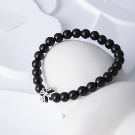 Pulsera Estilo Minimalista De Cuentas De Vidrio Negro Elegante
