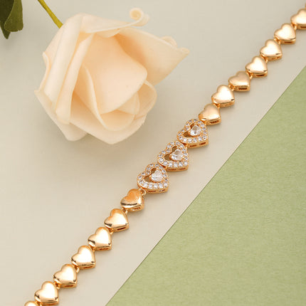 Pulsera De Cobre Con Corazones Lisos Y Con Zirconias Estilo Delicado