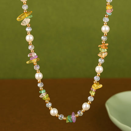 Collar De Piedras De Colores Con Cuentas De Moda Con Perlas De Cristal De Cadena De Acero Inoxidable