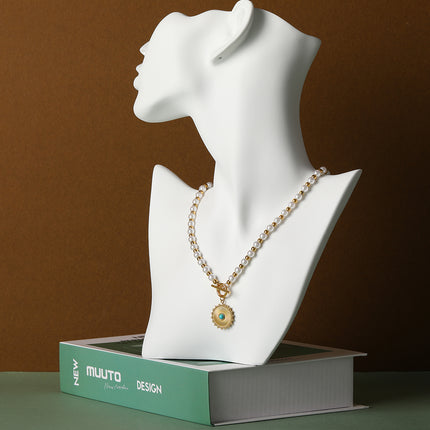 Collar De Perlas Y Bolas Con Colgante De Sol En Forma De Flor De Diseño Único