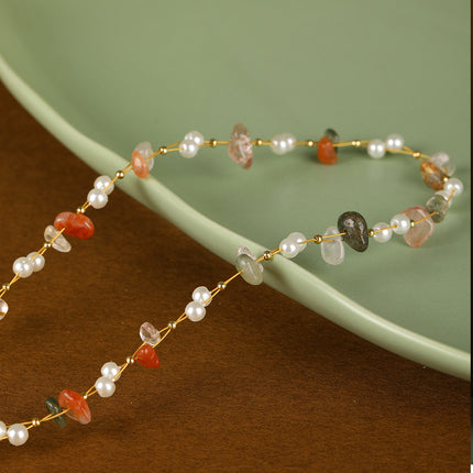 Collar De Piedras De Colores Con Cuentas De Moda Con Perlas De Cristal De Cadena De Acero Inoxidable
