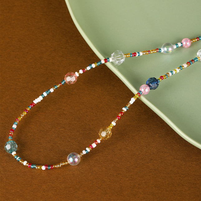 Collar De Cuentas De Vidrio De Colores Bohemia Cristal De Moda Con Cadena De Acero Inoxidable 316