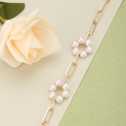Pulsera De Cobre Con Perlas Imitación Y Cadena De Rectangular Estilo Moda