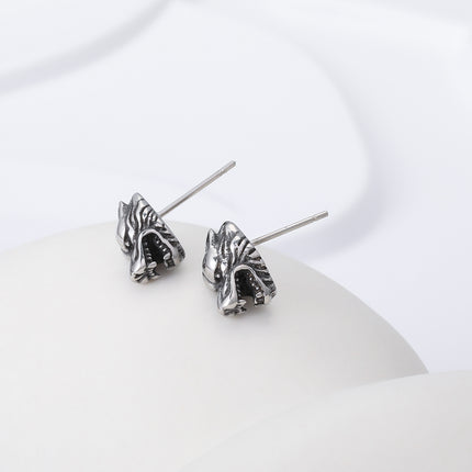 Pendientes Con Diseño Vintage De Cabeza De Lobo Aretes Para Hombre De Acero Inoxidable