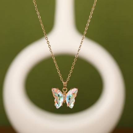 Collar Con Colgante De Mariposa De Acero Inoxidable De Moda De Colores Transparente