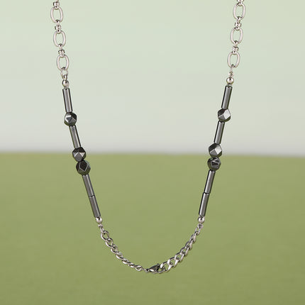 Collar De Acero Inoxidable Con Piedras Negras De Múltiples Caras De Moda Con Colgante Puntiagudo